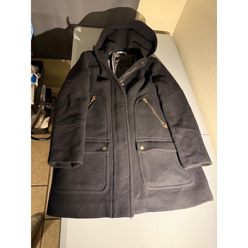 J.Crew Black Stadium Cloth Nello Gori Wool Blend Hooded Parka Coat 8